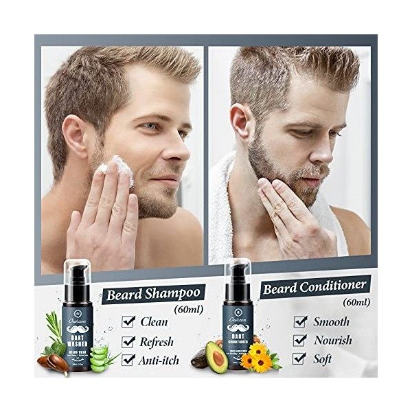 Kit Soins Barbe Homm, Oukzon 10 en 1 Coffret Cadeau Pousse Barbe Complet Professionnel avec Shampoing barbe, Conditionneur, H