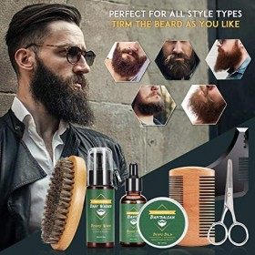 Kit Soins Barbe pour Hommes, Kit Barbe Hommes avec Shampoing Barbe, Huile Barbe, Crèmes de Barbe, Peigne Barbe, Brosse à Barb