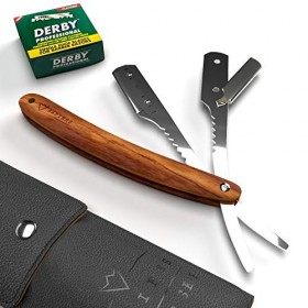 Rasoir à Barbe par Sapiens Barber Shop - Rasoir Barbier avec 100 Lames de Rasoir Derby et Étui Protecteur - Coupe Choux Barbe