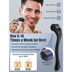 Kit Barbe Homme, Oukzon Kit Croissance Barbe, Coffret Cadeau Soins Barbe Homme Professionnel - Produit Barbe avec Rouleau Bar