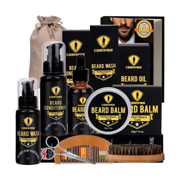 Kit Barbe Homme avec Bartöl Kit Soin Barbe Homme avec Bartbalsam, Coffret Cadeau Homme mit Bartwäsche, Bartbürste, Bartkamm, 