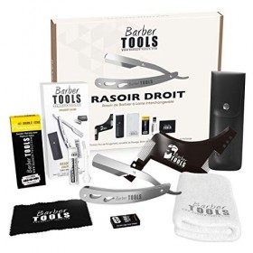 Kit de rasage - Rasoir de barbier lame interchangeable + 40 doubles lames 80 Lames Simples + Chiffon + Stick dalun + Étui 