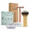 Bamboozy Rasoir de Sureté Kit de Démarrage - Set de Rasage avec 20 Lames, Savon de Rasage et Blaireau de Rasage - Aluminium -