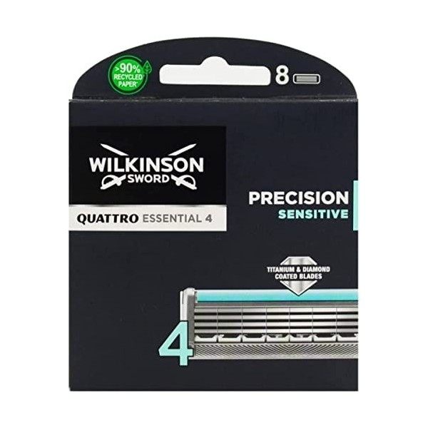 Wilkinson Quattro Titanium Sensible 8 têtes + 20 bâtons hémostatiques en alun de potassium - Kit professionnel pour un rasage