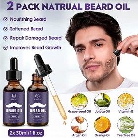 KHOLEZ Kit Barbe Homme,Kit Soins Barbe Homm,Coffret Barbe Homme avec Shampoing Barbe,Huile Barbe,Baume Barbe,Peigne Barbe,Bro