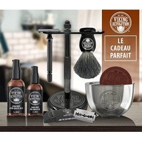 Kit Rasage Homme Complet de Luxe - Comprend un Rasoir de Sécurité, un Support, un Bol, un Baume Après-Rasage, une Huile Avant