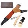 Rasoir Pour Hommes, Rasoir Pour Hommes, - Brosse - Ceinture De Cuir Rasoir - Cadeau Boîte En Bois, Kit De Rasage Traditionnel