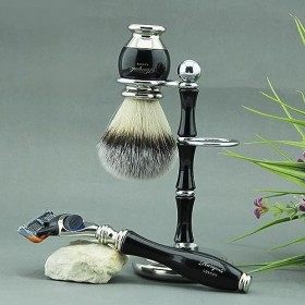 Kit de rasage pour hommes de 5 pièces avec rasoir de sécurité à double tranchant, brosse à poils de blaireau synthétique arge