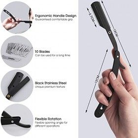 Rasoir à Barbe, 14 EN 1 Kit Bavoir pour le Rasage Barbe, Rasoir Droit de Barbier avec 5 Lames de Rasoir, Tablier à Barbe & Ca