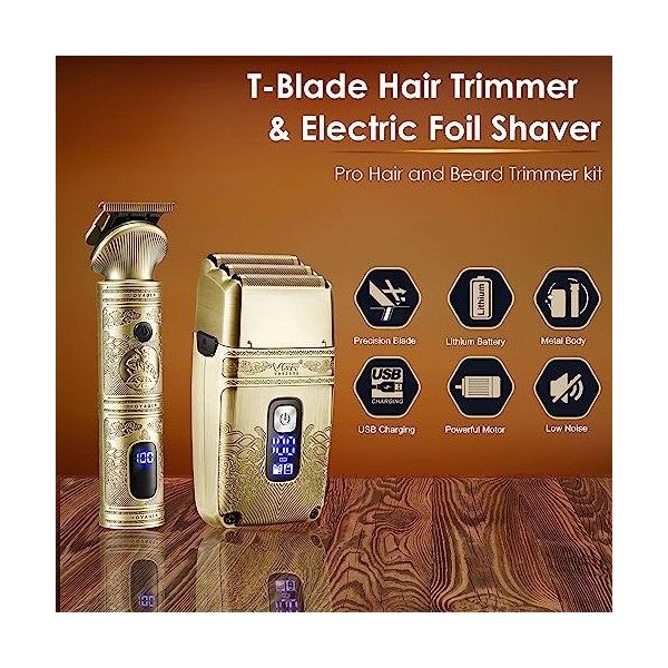 VGR Tondeuses pour coupe de cheveux et rasoirs en aluminium pour homme, rasoir à barbe pour homme, kit de toilettage avec 4 p