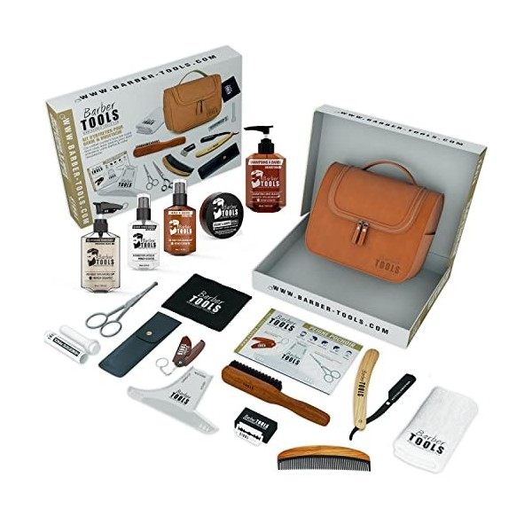 Kit/Set/Coffret dentretien et de soin pour barbe et rasage avec Soin de barbierm Tondeuse et Bqvoir - Cosmetique Made in Fra