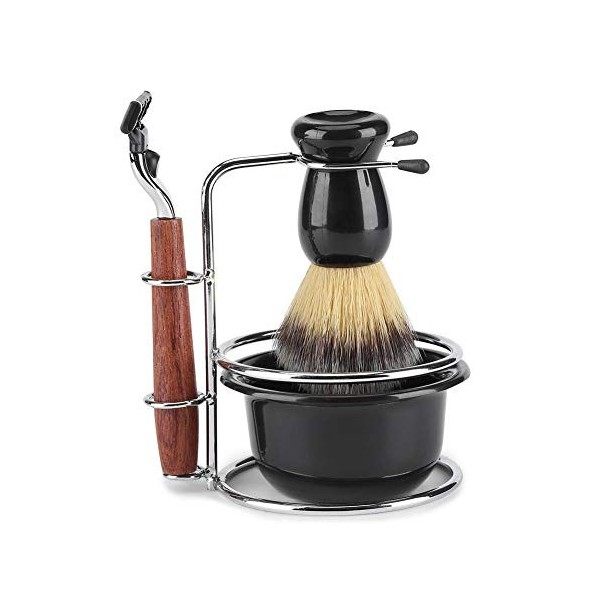 Kit de Rasage - 4Pcs Blaireau Set Manuel Rasoir Stainess Support À Raser en Acier Et Une Brosse Bowl Set