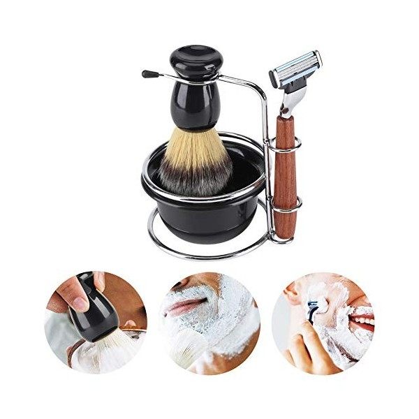 Kit de Rasage - 4Pcs Blaireau Set Manuel Rasoir Stainess Support À Raser en Acier Et Une Brosse Bowl Set