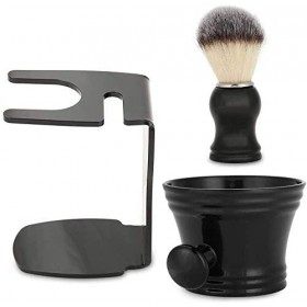 POFET Ensemble de rasage 3 en 1 pour barbe avec blaireau et bol de rasage pour homme noir 