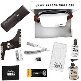 Kit de rasage - Rasoir droit + 40 doubles lames + Peigne guide pour rasage + Gel de rasage transparent 60ml + Baume après ras