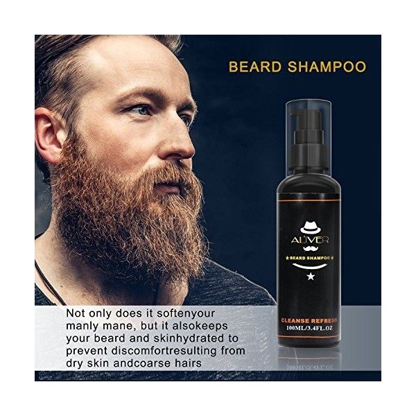 Kit de Soins de Barbe, Huile à Barbe Kit 5 PCs - Shampoing à La Barbe, Huile De Barbe Bio, Baume à La Moustache, Brosse à Bar