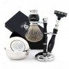 Haryali London set de rasage - kit de rasage avec rasoir de sécurité | Brosse de rasage blaireau noir | Bol de rasage | Savon