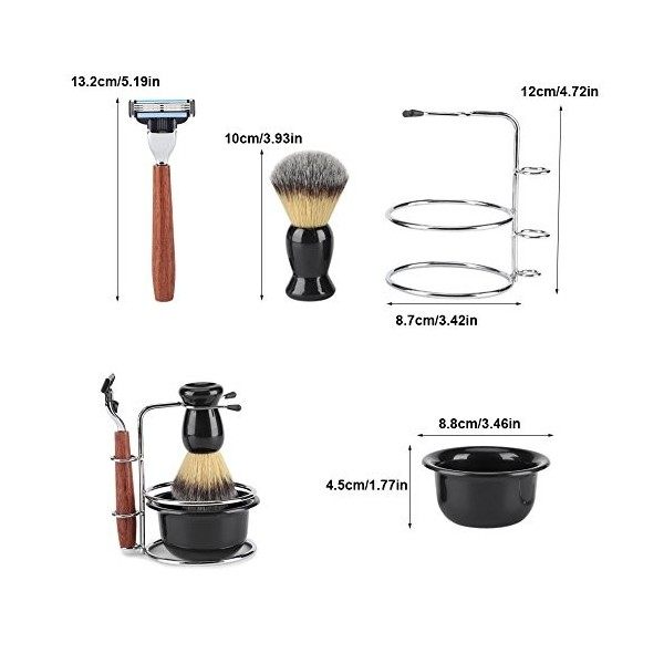 4Pcs Professional Rosewood Blaireau Kit De Rasage pour Hommes, Y Compris Le Rasoir Manuel + Stainess Acier Stand Titulaire + 