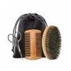 Ensemble de Barbe et Peigne, Brosse en Poils de Sanglier et Peigne en Bois et Ciseaux Kit de Toilettage de Barbe pour Hommes 