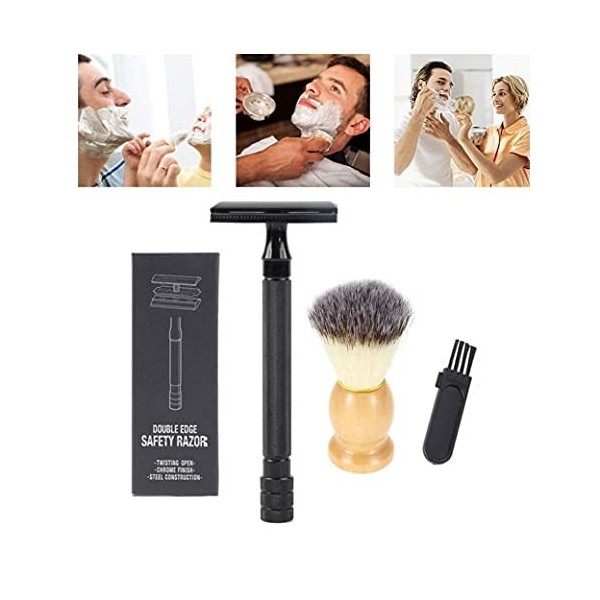 Rasoir Set main double face rasoir Case Kit Blaireau hommes rasoir rasage Accessoires Soins personnels Essentials Noir, acces