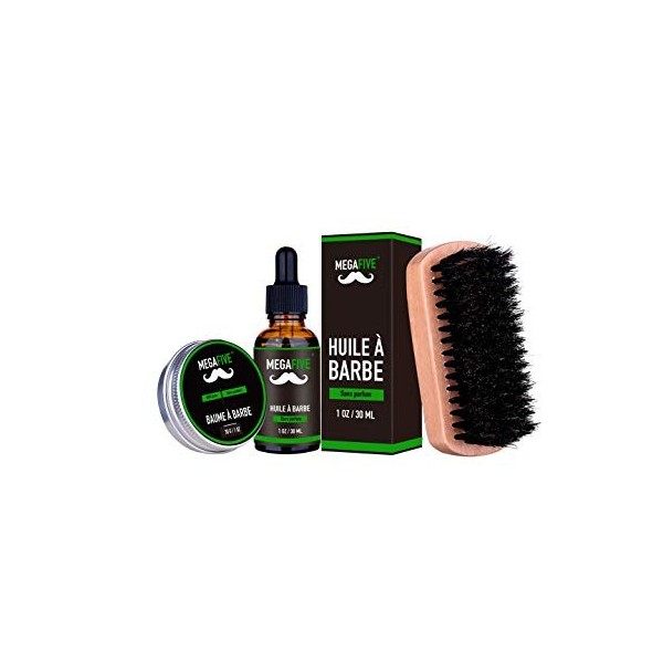 MEGAFIVE® Kit barbe pour soin et entretien [ CADEAU Parfait ] composé de Huile de Barbe,Baume de Barbe,Brosse à Barbe,Ciseaux