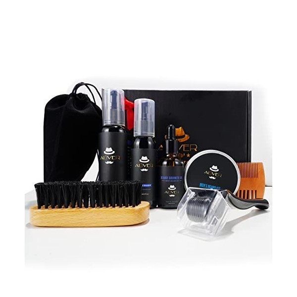 Kit Barbe Homme avec Rouleau Barbe,Shampoing Barbe,Huile Barbe,Baumes,Peigne Barbe,Brosse à Poils,Kit Entretien Barbe Homme, 