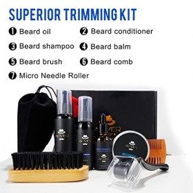 Kit Barbe Homme avec Rouleau Barbe,Shampoing Barbe,Huile Barbe,Baumes,Peigne Barbe,Brosse à Poils,Kit Entretien Barbe Homme, 