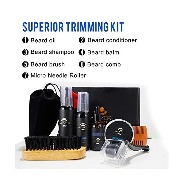 Kit Barbe Homme avec Rouleau Barbe,Shampoing Barbe,Huile Barbe,Baumes,Peigne Barbe,Brosse à Poils,Kit Entretien Barbe Homme, 