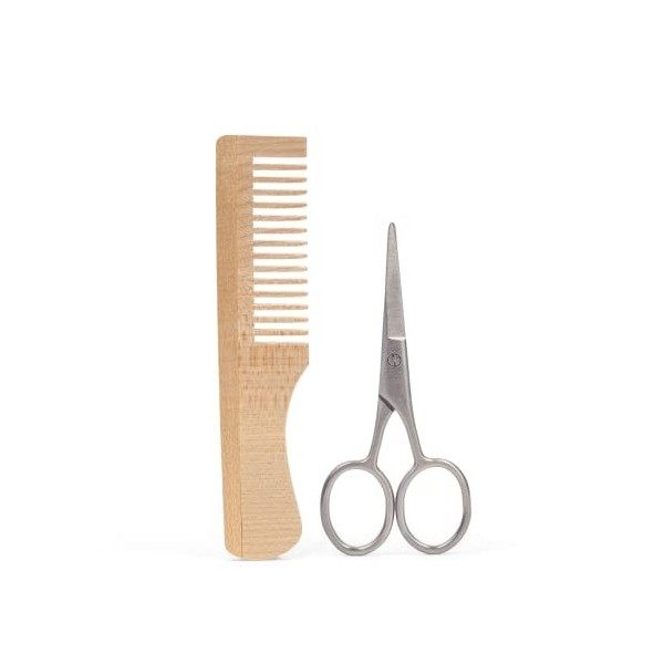 Kit Entretien de la Barbe de Big Moustache - Peigne à Barbe Homme en Bois - Ciseaux Barbe et Moustache de Professionnel pour 