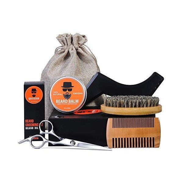 Kit dentretien de barbe avec baume pour barbe 60 g dhuile à barbe 30 ml et pochoirs à barbe, brosse à barbe, ciseaux à 