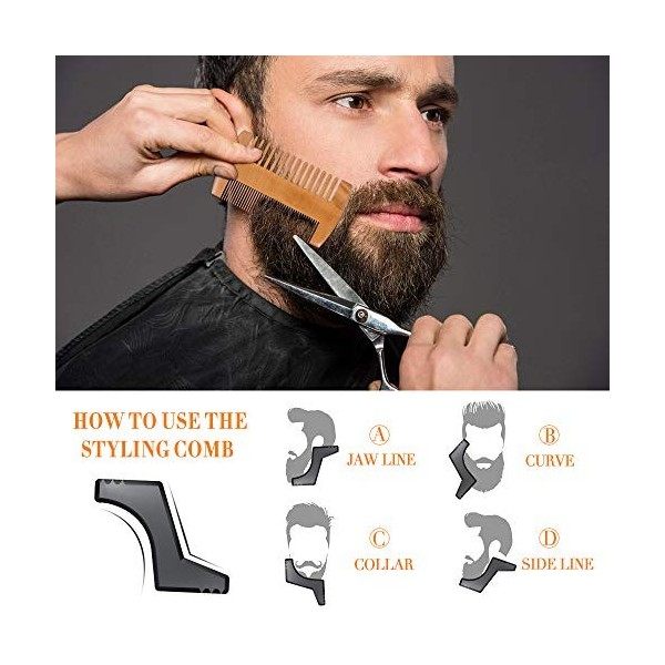 Kit dentretien de barbe avec baume pour barbe 60 g dhuile à barbe 30 ml et pochoirs à barbe, brosse à barbe, ciseaux à 