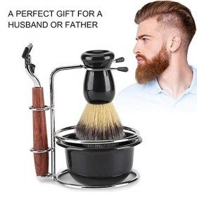 Set de Rasage,4In1 Ensemble Rasoir Rasage avec Comprend Rasoir、éTagèRe、Brosse à Barbe、Bol à Barbe,Cadeau Parfait Pour PèRe Ma