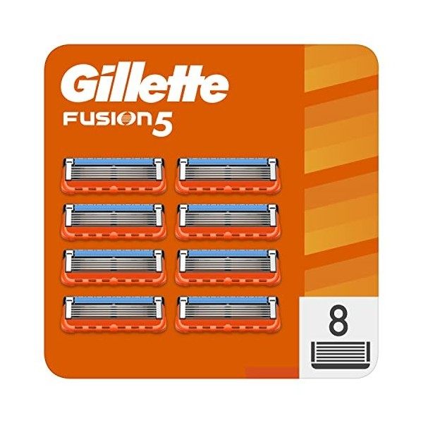 Gillette Fusion5 Recharges De Lames De Rasoir Pour Homme, 8 Recharges De Lames, Avec Cinq Lames Anti-Friction Pour Un Rasage 