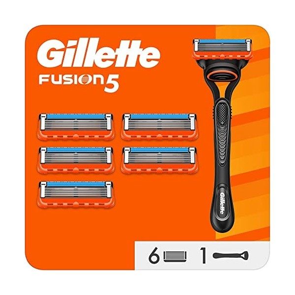 Gillette Fusion5 Rasoir Pour Homme, 1 Manche De Rasoir, 6 Recharges De Lames [OFFICIEL]