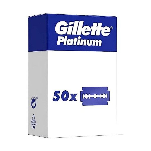 Gillette Platinum Lot de 50 lames de rechange pour rasoir classique pour homme