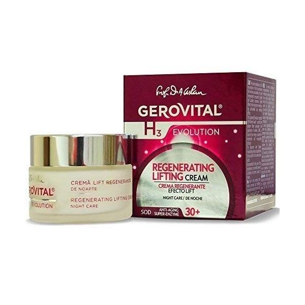 GEROVITAL H3 EVOLUTION, Regenerating Lifting Cream Night Care with Superoxide Dismutase Anti-Aging Super Enzyme 30+ by GERO