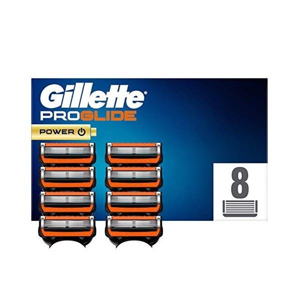 Gillette ProGlide Power Recharges De Lames De Rasoir Pour Homme 8 Unités, Avec 5 Lames Anti-Friction Pour Un Rasage De Près E