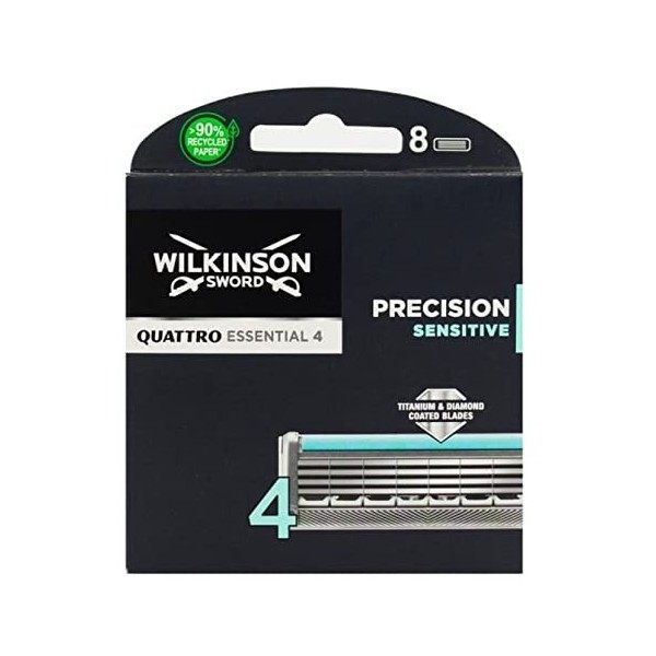 Wilkinson Sword - Quattro Titanium Sensitive - Lames de rasoir pour Homme - Pack de 8 lames