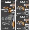 BIC Razors Hybrid 5 Flex Rasoir Rechargeable Homme, Manche Lesté, 10 Recharges 5 Lames Nanotechnologie de Précision, Noir - P