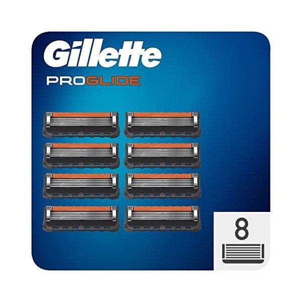 Gillette ProGlide Recharges de Lames de Rasoir pour Homme 8 Unités, avec 5 lames anti-friction pour un rasage de près et dura