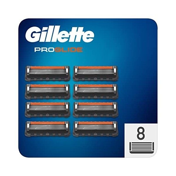 Gillette ProGlide Recharges de Lames de Rasoir pour Homme 8 Unités, avec 5 lames anti-friction pour un rasage de près et dura...