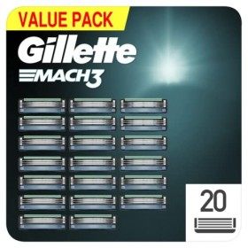 Gillette Mach3 Recharges de Lames de Rasoir pour Homme 20 Unités, conçues en acier pour une coupe précise et jusqu’à 15 rasag