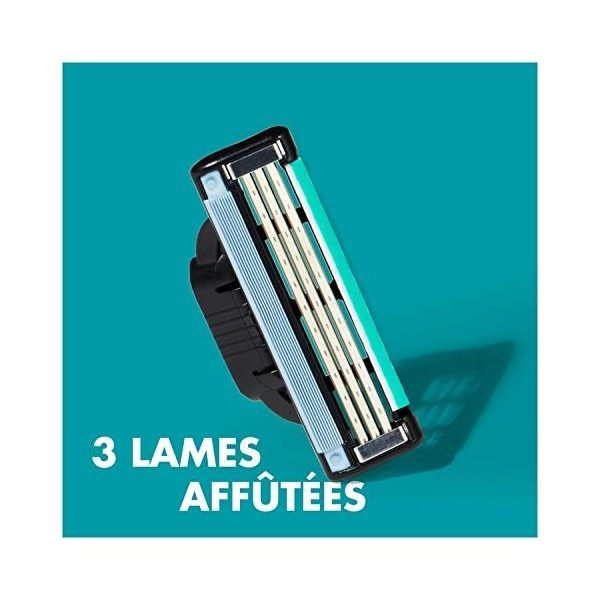 Gillette Mach3 Recharges de Lames de Rasoir pour Homme 20 Unités, conçues en acier pour une coupe précise et jusqu’à 15 rasag