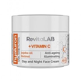 RevitaLAB - Hyaluron - Crème de jour et de nuit anti-âge, enrichie en vitamines A, B3, B5, E et C, huile de jojoba et filtres...