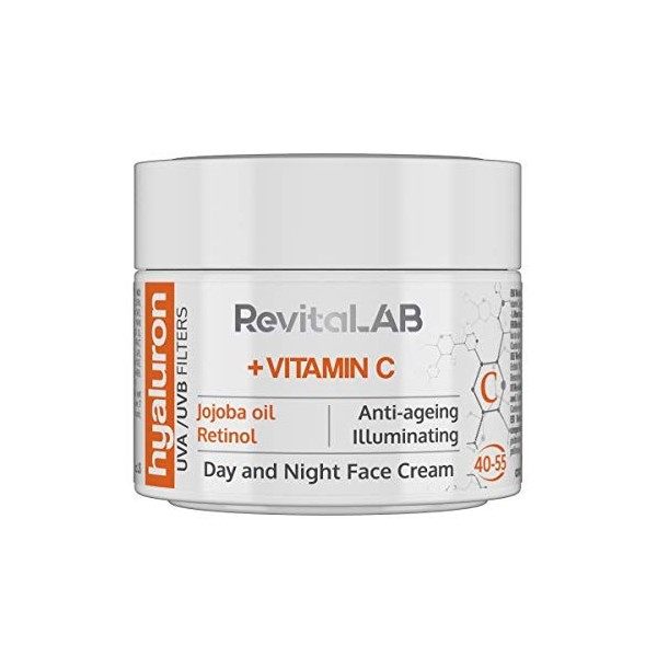 RevitaLAB - Hyaluron - Crème de jour et de nuit anti-âge, enrichie en vitamines A, B3, B5, E et C, huile de jojoba et filtres