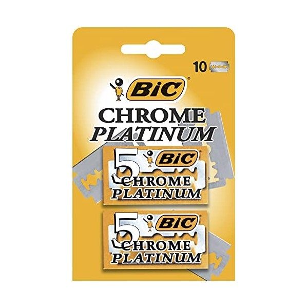 BIC Chrome Platinum - 100 Lames à Double Tranchant pour Rasoir de Sûreté - Rasage Doux & Précis - 20 Boites de 5