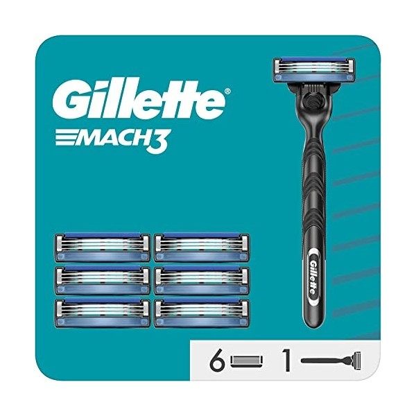 Gillette Mach3 Rasoir Pour Homme, Rasoir À 3 Lames, 1 Manche, 7 Recharges De Lames, Avec Manche En Acier Inoxydable