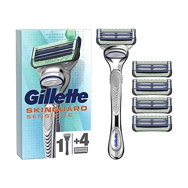 Gillette SkinGuard Sensitive Rasoir Pour Homme Avec Cartouche Touche D’Aloe Vera - 5 lames, Cliniquement Prouvé Pour Les Peau