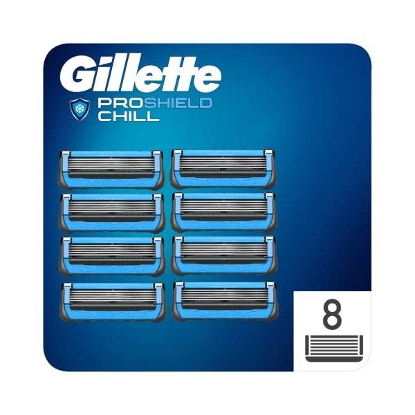 Gillette ProShield Chill Recharges de lames de Rasoir pour Homme 8 Unités, avec 5 lames anti-friction pour un rasage de près 
