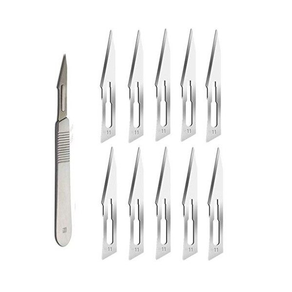 ABMRO Lames de scalpel 11 avec manche 3 – Rasoir stérile à lame unique pour dermaplaning, dissection, podologie et toilet